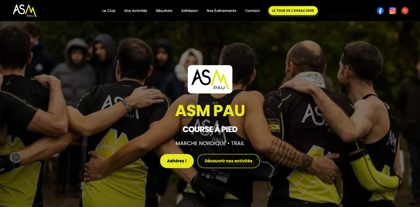 Page d’accueil du club de course à pied ASM Pau.