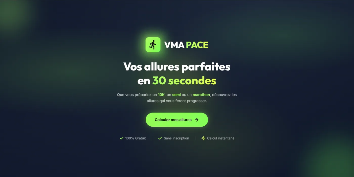 Calculateur VMA Pace affichant les allures d’entraînement d’un coureur.